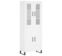 QJBSAVVA Armoire haute blanche 69,5 x 34 x 180 cm - Vitrine élégante en bois avec verre et pieds en métal - Armoire de garde-manger et armoire de salon moderne pour beaucoup d'espace de rangement