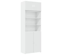 QJBSAVVA Armoire haute blanche 80 x 42,5 x 225 cm en bois - Grande armoire latérale avec 7 compartiments pour salle de bain, salon, chambre à coucher, cuisine et bureau - Armoire de rangement