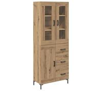 QJBSAVVA Armoire haute en chêne Artisan, 2 pièces, avec 3 tiroirs et 3 portes en verre, vitrine moderne en bois pour salon, 69,5 x 34 x 180 cm