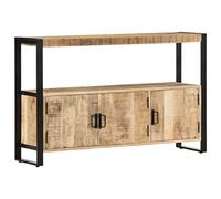 QJBSAVVA Armoire Latérale 120x30x75 cm en Bois de Manguier Massif et Acier, Buffet de Rangement Style Vintage Industriel avec 3 Portes et 1 Compartiment pour Salon et Bureau