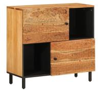 QJBSAVVA Armoire Latérale 80x33x75 cm en Bois d'Acacia Massif, Meuble de Rangement avec Pieds en Fer pour Salon, Entrée et Bureau, Buffet Bas Style Industriel d'Appoint