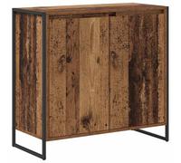 QJBSAVVA Armoire latérale aspect bois vieilli 79 x 36 x 75 cm Buffet industriel en bois avec 2 portes et pieds en acier Commode pour salon, couloir et bureau