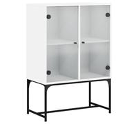 QJBSAVVA Armoire Latérale avec Portes en Verre Blanc 69x37x100 cm - Buffet de Rangement Intemporel en Bois d'Ingénierie et Acier pour Salon, Salle à Manger et Entrée