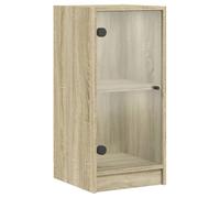 QJBSAVVA Armoire Latérale avec Portes en Verre Chêne Sonoma 35x37x75,5cm - Meuble de Rangement Petit Buffet en Bois d'Ingénierie de Style Intemporel pour Salon Chambre et Bureau