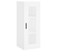 QJBSAVVA Armoire Murale Blanche 34,5x34x90 cm, Meuble de Rangement Suspendu en Bois d'Ingénierie avec Porte Vitrée, Vitrine de Rangement pour Salon, Chambre ou Bureau