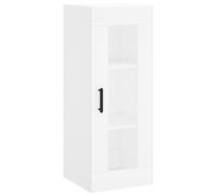 QJBSAVVA Armoire Murale Blanche 34,5x34x90 cm, Meuble de Rangement Suspendu en Bois d'Ingénierie et Verre, Vitrine Murale avec Porte pour Salon, Bureau et Couloir