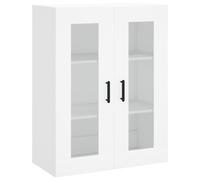 QJBSAVVA Armoire murale blanche 69,5 x 34 x 90 cm, armoire suspendue avec portes en verre en bois, vitrine suspendue moderne pour salon et chambre à coucher, élégante armoire à poser avec beaucoup