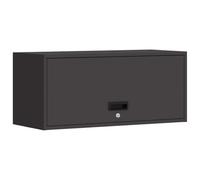 QJBSAVVA Armoire Murale de Garage 80x33x35 cm, Meuble de Rangement Suspendu en Acier Noir avec Serrure, Porte Basculante à Vérin et Poignée Encastrée pour Atelier et Salon