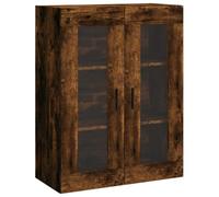 QJBSAVVA Armoire murale en chêne fumé - 69,5 x 34 x 90 cm - Armoire suspendue avec portes en verre et poignées - Vitrine moderne en bois pour salon, chambre à coucher et bureau