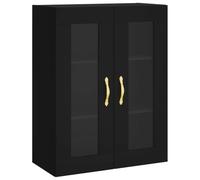 QJBSAVVA Armoire Murale Noire 69,5x34x90 cm, Meuble de Rangement Suspendu en Bois d'Ingénierie et Verre, Buffet Haut Flottant Élégant avec Vitrine et Poignées pour Salon, Bureau et Chambre