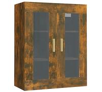 QJBSAVVA Armoire Murale Suspendue Chêne Fumé 69,5x34x90 cm, Meuble de Rangement Mural avec Portes en Verre pour Salon et Cuisine, Buffet Haut en Bois d'Ingénierie