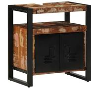 QJBSAVVA Armoire sous Lavabo de Salle de Bain Meuble sous Vasque en Bois de Récupération Massif et Fer Style Industriel Rétro Buffet de Rangement avec 2 Portes 55 x 35 x 60 cm