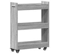 QJBSAVVA Armoire sur roulettes Sonoma Gris 60x22x79 cm, Meuble de Rangement en Bois d'Ingénierie avec 2 Compartiments, Buffet Bas Mobile pour Salon, Cuisine, Bureau et Entrée
