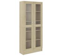 QJBSAVVA Armoire Vitrine avec 2 Portes, Bibliothèque 5 Compartiments, Meuble de Rangement Salon, Design Épuré, Bois d'Ingénierie, Chêne Sonoma, 82,5x30,5x185 cm