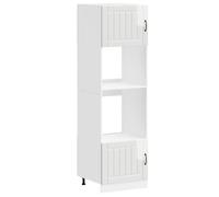 QJBSAVVA Armoires de Four 2 Pièces Lucca, Meuble Colonne de Cuisine pour Four et Micro-Ondes, Bois d'Ingénierie Blanc Brillant avec Pieds Réglables, Rangement 60 x 57 x 207 cm