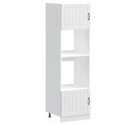 QJBSAVVA Armoires de Four 2 Pièces Lucca, Meuble de Cuisine pour Four et Micro-Ondes en Bois d'Ingénierie Blanc, Colonne de Rangement avec Pieds Réglables, 60x57x207 cm