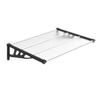 QJBSAVVA Auvent de porte noir et transparent - 122 x 90 cm - Toit de porte d'entrée en polycarbonate - Panneaux creux - Auvent pour entrée de maison, porte de terrasse ou entrée latérale extérieure