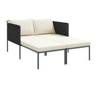 QJBSAVVA Bain de Soleil 2 Places, Transat Double de Jardin 153 x 115 x 69,5 cm en Acier Enduit de Poudre avec Coussin Anthracite, Lit de Jardin Confortable pour Terrasse et Balcon