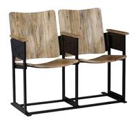 QJBSAVVA Banc de Cinéma à 2 Places en Bois de Manguier Massif et Acier, Banquette Double Style Industriel Rétro pour Salon, Entrée et Salle à Manger, 102 x 55 x 83 cm