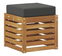 QJBSAVVA Banc de Jardin avec Coussin Anthracite, Tabouret d'Extérieur Modulaire en Bois d'Acacia Massif, Pouf de Terrasse pour Balcon et Patio, 43 x 43 x 37 cm