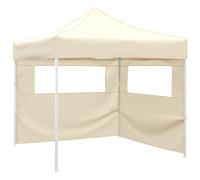 QJBSAVVA Barnum Pliant avec 2 Parois Latérales 291x291x315 cm, Tente de Jardin Pliable en Acier pour Réception, Fête et Événements en Plein Air, Toit Oxford 600D, Crème