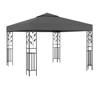 QJBSAVVA Belvédère de Jardin 3x3 m Tonnelle Double Toit, Structure en Acier Revêtu de Poudre avec Détails Floraux, Pavillon d'Extérieur pour Repas en Plein Air, Anthracite