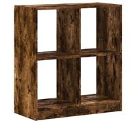 QJBSAVVA Bibliothèque 4 Compartiments, Étagère de Rangement en Bois d'Ingénierie, Meuble Salon ou Bureau, Cloison de Séparation, Chêne Fumé, 68,5x32x75 cm