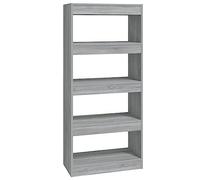 QJBSAVVA Bibliothèque 60 x 30 x 135 cm, Étagère de Rangement en Bois d'ingénierie, Cloison de Séparation Multifonctionnelle pour Salon, Bureau et Couloir, Couleur Sonoma Gris