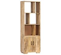 QJBSAVVA Bibliothèque 60 x 35 x 180 cm en bois de manguier massif avec 2 portes et 6 compartiments ouverts, design moderne, robuste et peu encombrant, pour salon, bureau, couloir