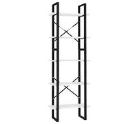 QJBSAVVA Bibliothèque à 5 Niveaux, Étagère à Livres Style Industriel en Bois d'Ingénierie et Métal, Meuble de Rangement Modulable pour Salon et Bureau, Blanc, 60 x 30 x 175 cm