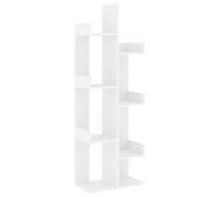 QJBSAVVA Bibliothèque Arbre à 8 Compartiments, Étagère de Rangement en Bois d'Ingénierie pour Livres et CD, Meuble Gain de Place pour Salon et Bureau, 48 x 25,5 x 140 cm, Blanc