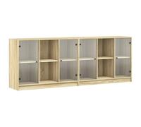 QJBSAVVA Bibliothèque avec Portes en Verre Chêne Sonoma 204x37x75 cm, Buffet Bas de Rangement pour Salon et Bureau, Cabinet avec 12 Compartiments en Bois d'Ingénierie