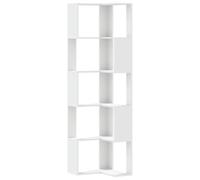 QJBSAVVA Bibliothèque d'angle à 5 Niveaux en Bois d'Ingénierie Blanc, Étagère de Rangement Haute 50 x 50 x 179 cm pour Salon, Chambre et Bureau, Meuble de Coin Élégant et Spacieux