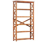 QJBSAVVA Bibliothèque en Bois d'Acacia Massif 100x30x180 cm, Étagère de Rangement à 4 Niveaux avec Finition au Toucher Miel, Meuble de Salon et Bureau Robuste au Design Unique et Naturel