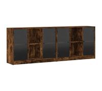 QJBSAVVA Bibliothèque en chêne fumé - 204 x 37 x 75 cm - Buffet avec portes en verre - 12 compartiments - Moderne - Pour salon, bureau, bureau