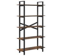QJBSAVVA Bibliothèque Industrielle 5 Niveaux, Étagère de Rangement Salon et Bureau, Structure en Acier Robuste et Bois d'Ingénierie, Style Loft, 100 x 33,5 x 178 cm, Chêne Fumé