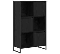 QJBSAVVA Bibliothèque Industrielle avec 3 Portes, Meuble de Rangement avec 6 Compartiments, 68 x 30 x 108,5 cm, Bois d'ingénierie, Coloris chêne Noir, Design Moderne pour Salon et Bureau