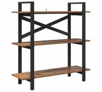 QJBSAVVA Bibliothèque Industrielle, Étagère de Rangement 3 Niveaux, Design Vintage Bois Ancien et Acier, Meuble Style Loft pour Salon et Bureau, 100 x 33,5 x 102 cm