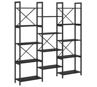 QJBSAVVA Bibliothèque Industrielle, Étagère de Rangement Ouverte, Style Loft en Bois d'Ingénierie et Acier, Étagères à Niveaux, 156 x 25 x 167 cm, Chêne Noir