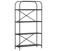 QJBSAVVA Bibliothèque Moderne 80 x 30 x 146 cm, Étagère de Rangement avec 4 Niveaux, Bois d'Ingénierie Chêne Noir et Pieds en Métal pour Salon, Chambre ou Bureau