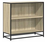 QJBSAVVA Bibliothèque Style Industriel, Étagère de Rangement Basse avec 2 Niveaux, Bois d'Ingénierie et Métal, Chêne Sonoma, 80,5 x 35 x 76 cm, Meuble Salon Bureau