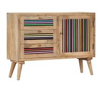 QJBSAVVA Buffet 100 x 30 x 75 cm en bois massif de mangue, élégante commode avec 3 tiroirs et 1 porte, buffet rustique pour salon et couloir, armoire polyvalente faite à la main, finition naturelle