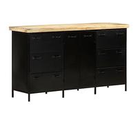 QJBSAVVA Buffet 140x38x76 cm en Bois de Manguier Brut - Grand Meuble de Rangement avec 6 Tiroirs et 2 Portes, Commode Rustique Industrielle avec Cadre en Acier pour Salon et Entrée