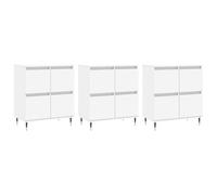 QJBSAVVA Buffet 3 Pièces Blanc en Bois d'Ingénierie et Métal, Meuble de Rangement Salon Bas, Enfilade Contemporaine pour Salle à Manger et Entrée, 180 x 35 x 70 cm