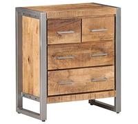 QJBSAVVA Buffet 60 x 35 x 70 cm en bois de manguier brut et fer, armoire d'appoint industrielle avec 4 tiroirs, commode déjà montée pour salon et couloir, pièce unique avec finition naturelle