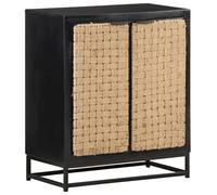 QJBSAVVA Buffet 60 x 35 x 70 cm en bois massif de mangue, design industriel, avec porte en jute, armoire d'appoint stable en bois véritable et fer, buffet prêt à monter, pour salon et couloir