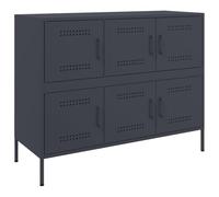 QJBSAVVA Buffet Anthracite 100,5x39x79 cm Meuble de Rangement en Acier Laminé à Froid avec 6 Portes et Pieds Réglables, Commode Industrielle pour Salon et Chambre