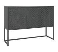 QJBSAVVA Buffet anthracite - 105 x 35 x 75 cm - En acier - Avec 3 portes - Armoire polyvalente - Pour salon, couloir et bureau - Design industriel moderne - Résistant
