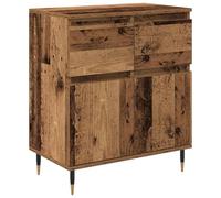QJBSAVVA Buffet aspect bois vieilli, 60 x 35 x 70 cm, commode avec tiroir et 2 portes, armoire d'appoint en bois et fer pour salon, salle à manger, couloir, design industriel