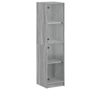 QJBSAVVA Buffet avec Portes en Verre Sonoma Gris 35x37x142 cm - Armoire de Rangement en Bois d'Ingénierie à 4 Compartiments pour Salon, Salle à Manger et Bureau